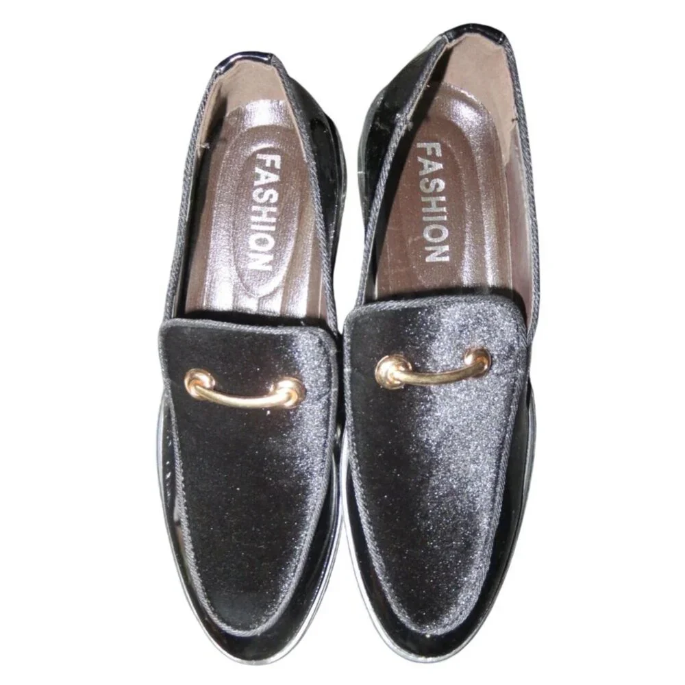 Men's Fashion Black Patent Leather & Velour Driving Loafers Moccasins 43 US 10
